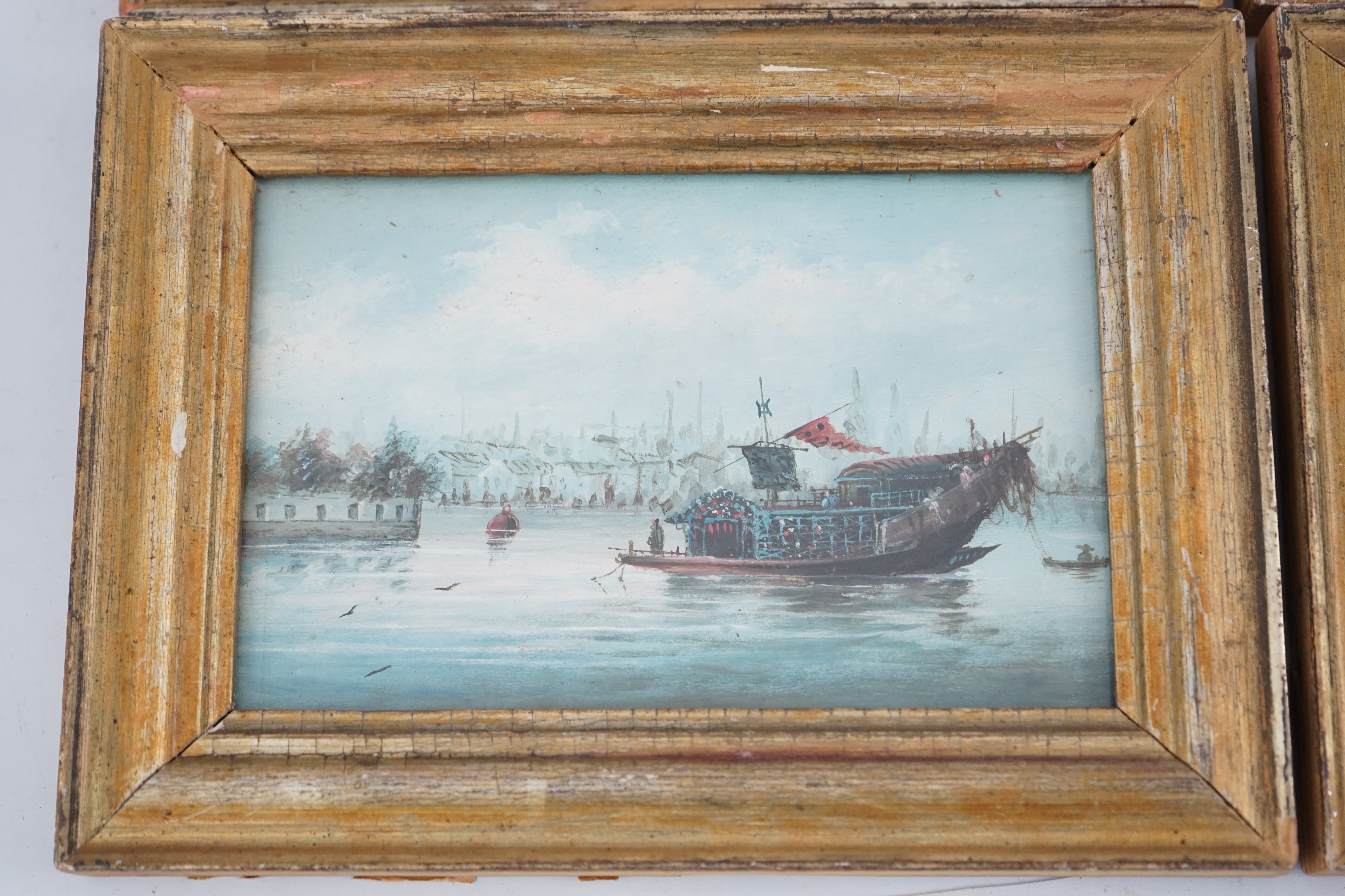 Chinese school, late 19th century, a set of four oils on board, shipping in Chinese harbours